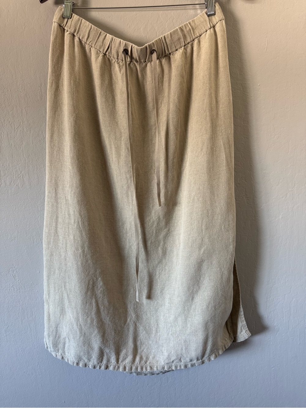 Eileen Fisher Linen Relaxed Drawstring Midi Skirt in Natural/Beige  Medium